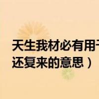 天生我材必有用千金散尽的意思（天生我材必有用千金散尽还复来的意思）